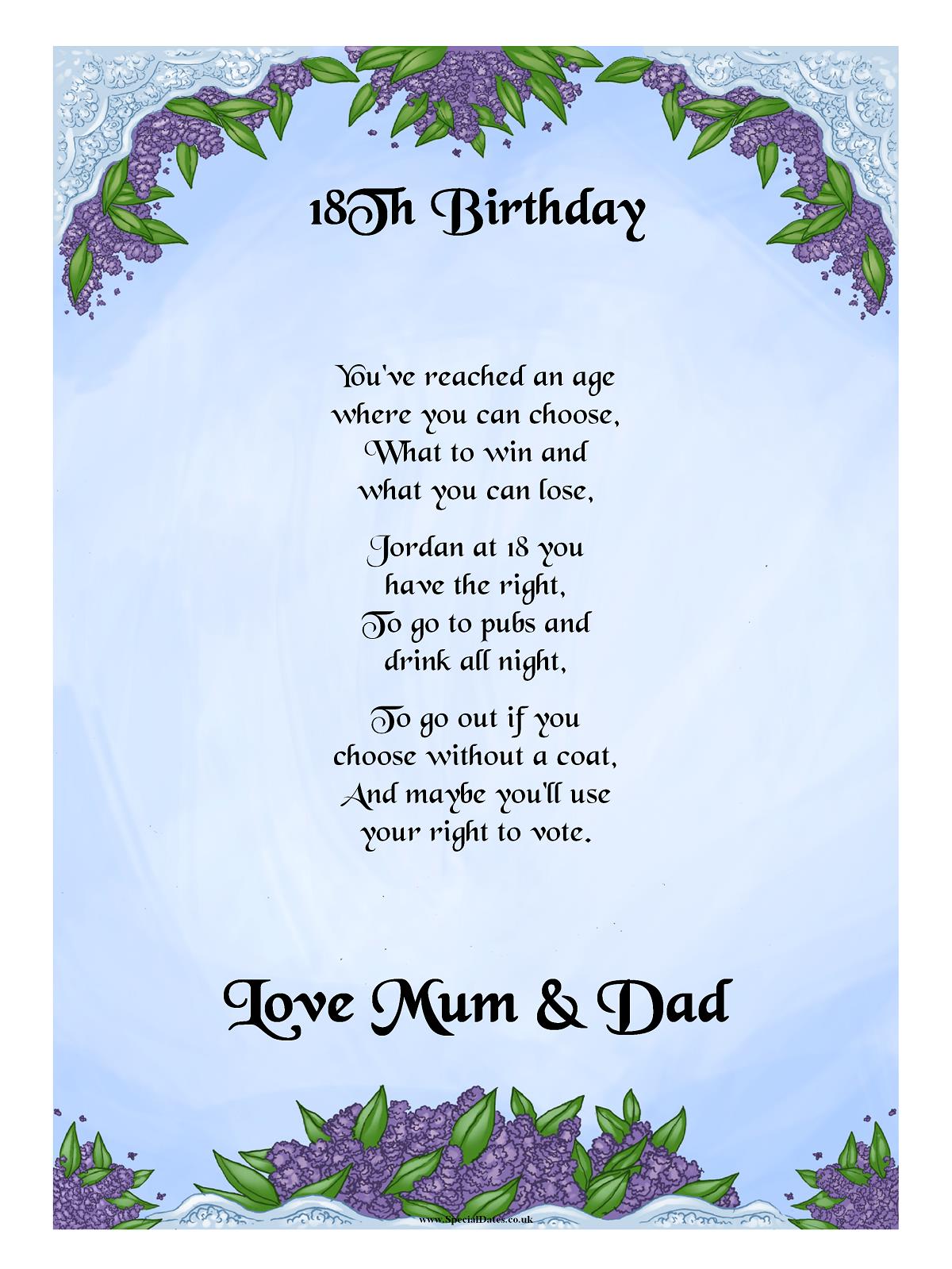 Personalised 18th Birthday Poem Personalised 18th Birthday Poem